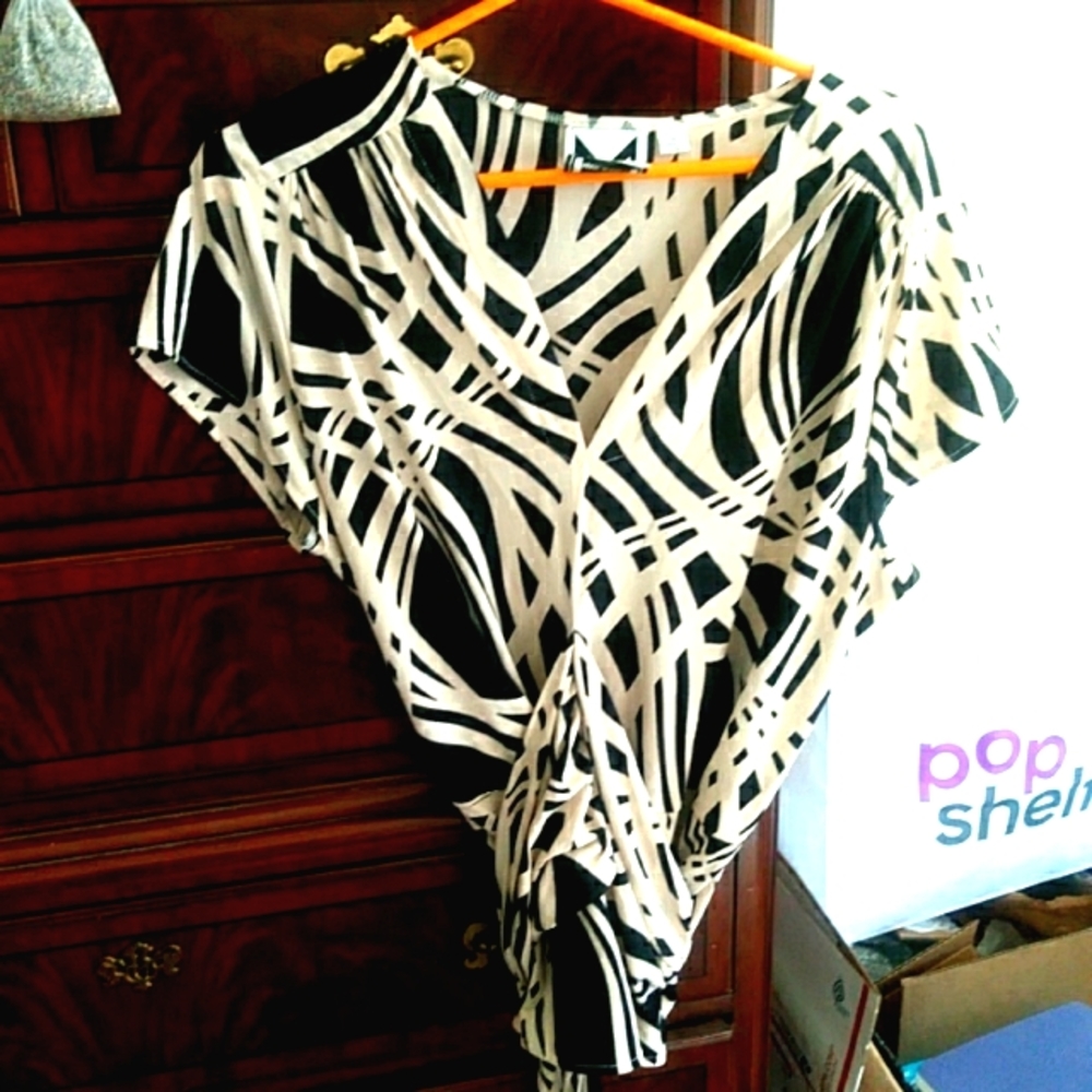 Marc BOUWER v-neck cumberbund tie waist blouse 1X
